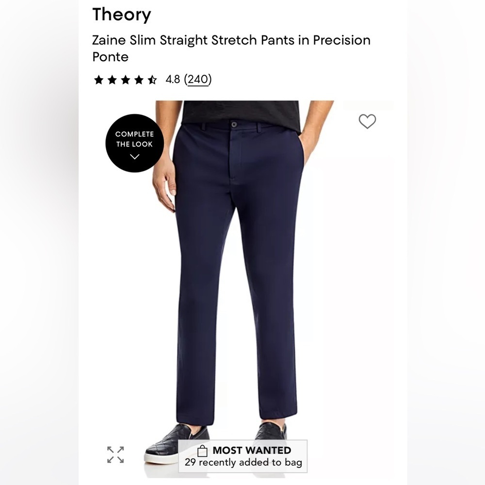 NWT Theory Men's Zaine Flat-Front Cotton-Blend Pants in Baltic blue, size 36
